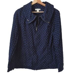 Coldwater Creek Womens Jacket Sz 14 Blue Knit Eyelet Cotton Zip Up Texture Coat
